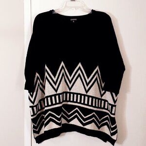 HANNAH Oversized Pullover Sweater; Black/White; 3/4 Fitted Sleeves; Size Small
